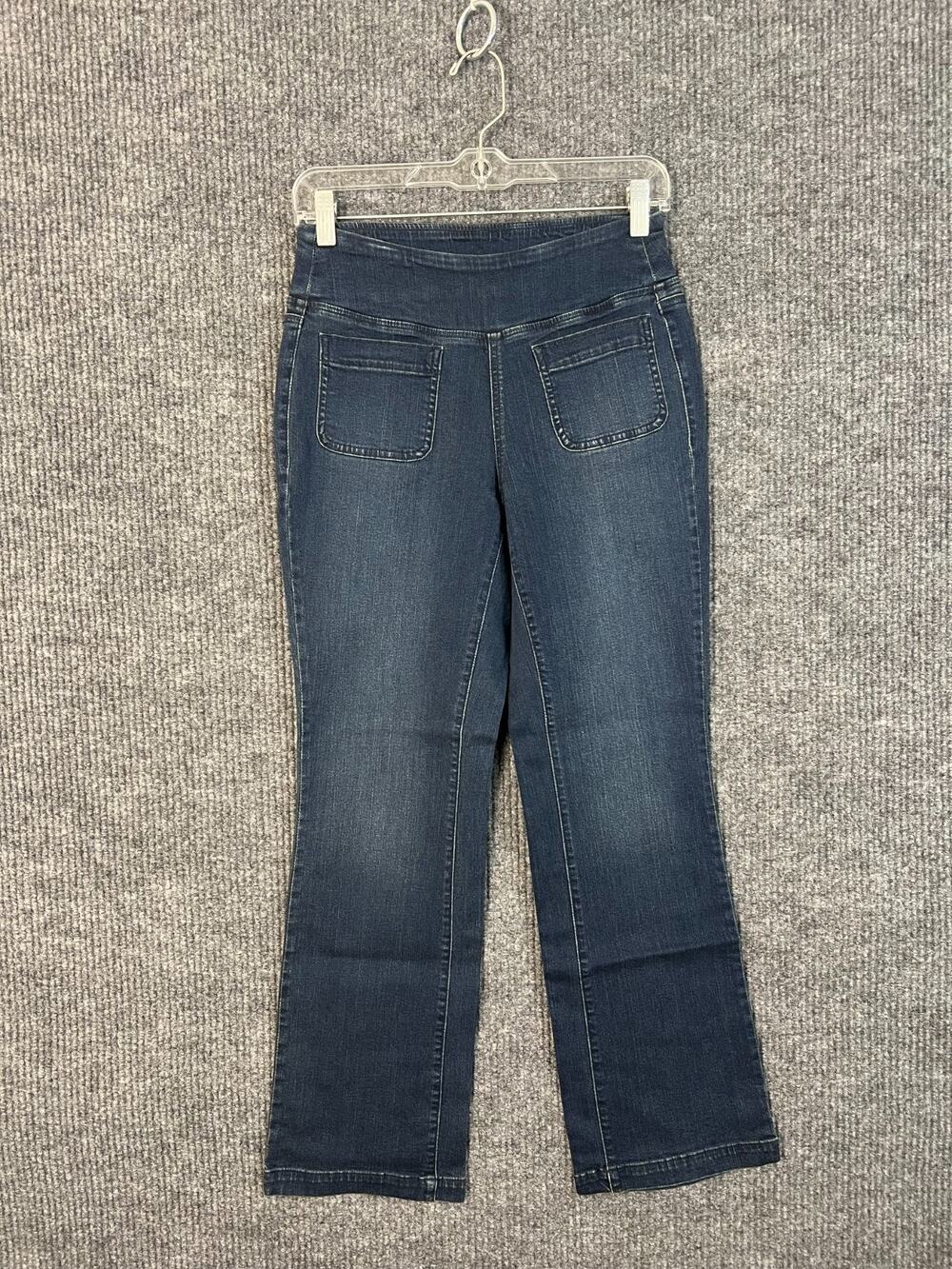 Belle Kim Gravel Jeans Womens 2 Petite 2P Baby Boot Cut Blue Dark Wash Mid Rise - Picture 1 of 12